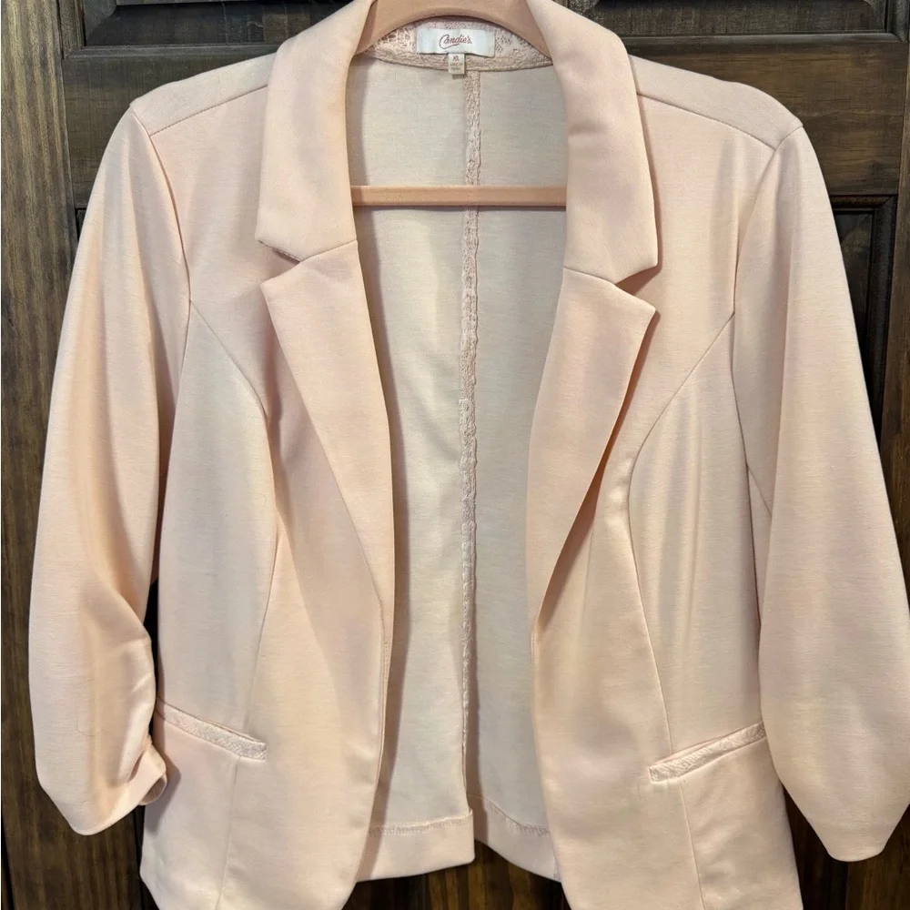 Candie's Lace Detailed Light Pink Blazer - Picture 1 of 7